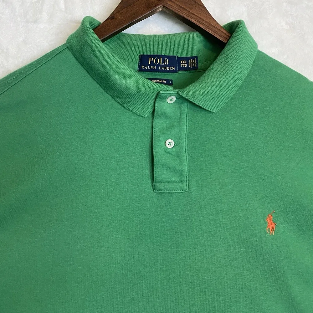 Polo Ralph Lauren Polo Shirt Men's 2XL Green Custom Fit Golf Classic Orange Pony
